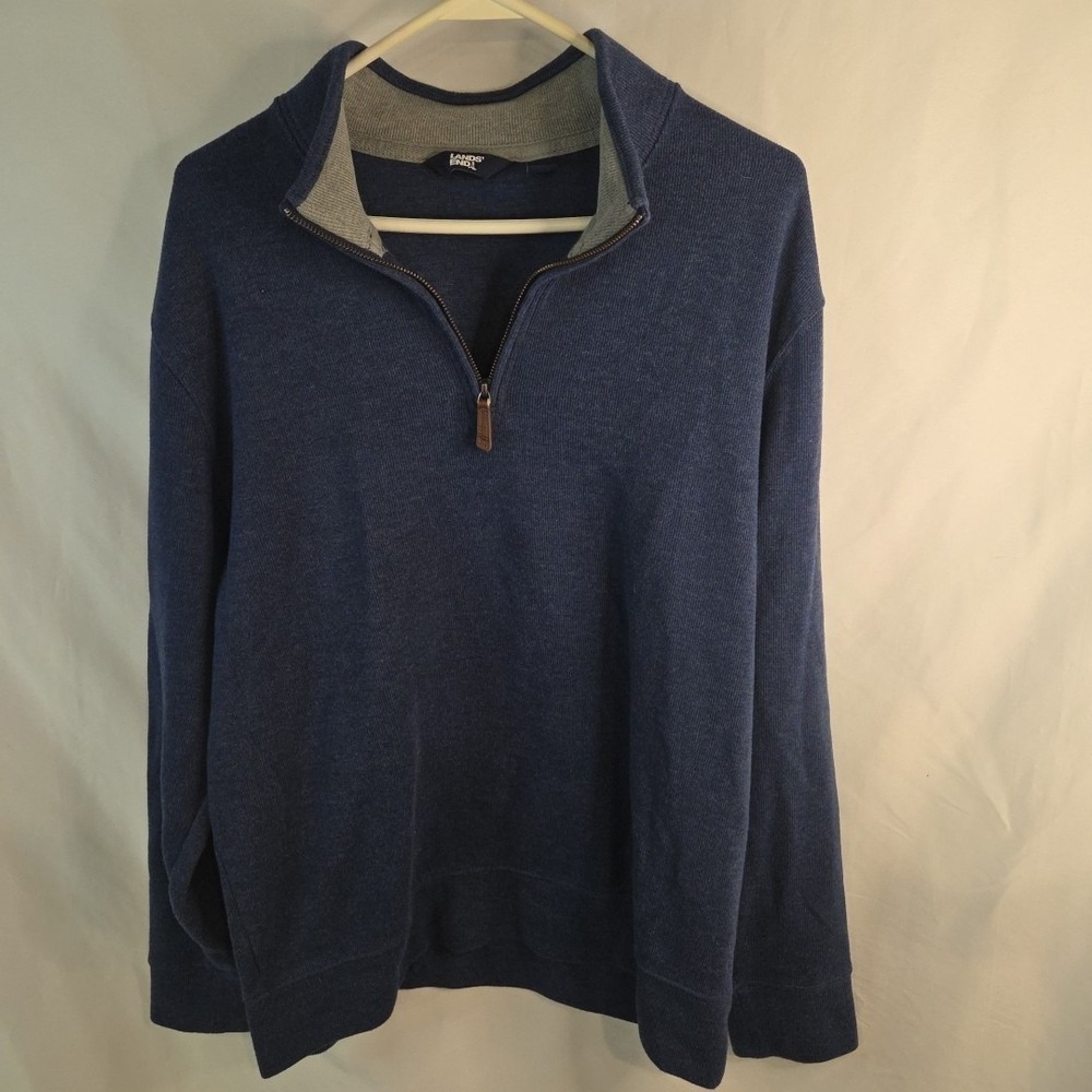 Lands' End Quarter Zip Pullover Sweatshirt Men's Blue L Outdoors